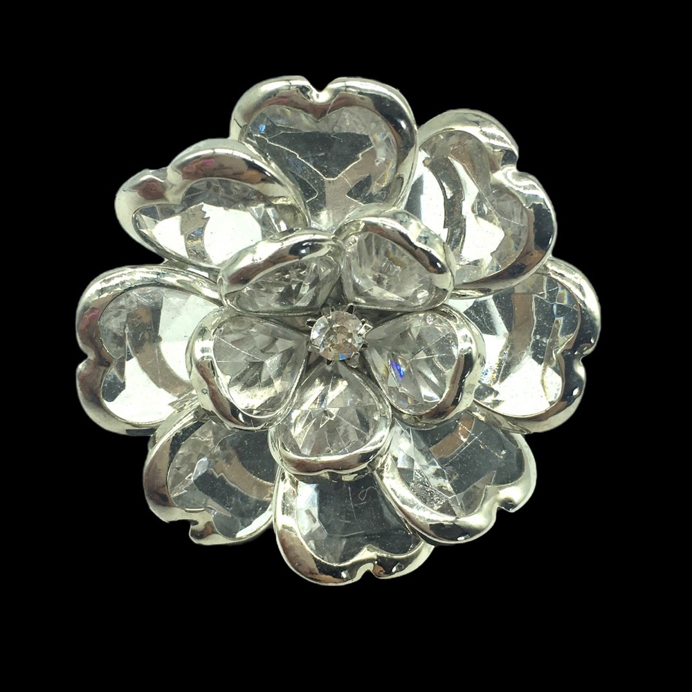Silver Clear Petals Flower Statement Ring Adjusta… - image 1
